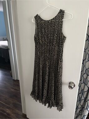 Sleeveless sheer Black Dress with Beige Polka Dots size M